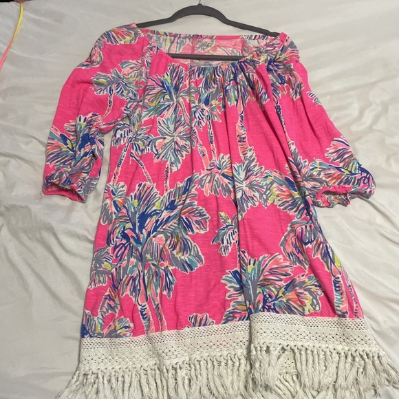 Lilly Pulitzer ALIA BEACH COVER UP Cotton Dress, Flamingo Pink Nice Stems XS K14 - Picture 6 of 9